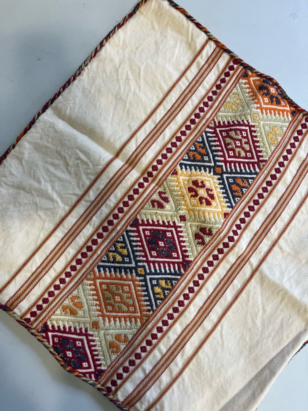 Vintage Greek Handmade Embroidered Pillow Cover Boho Textile - Picture 2 of 8